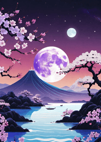 Ukiyo-e Mountains Seas Sakura moon YqW