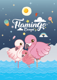 Flamingo Sea Waves Navy Blue