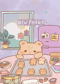 かわいいクマと一緒にパン作り