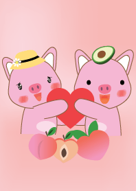 Cute pig with fruit