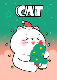 Happy White Cat In Christmas Theme