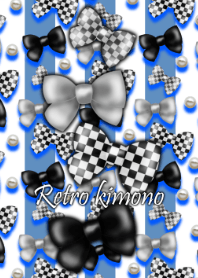 Retro kimono -Checkered pattern-