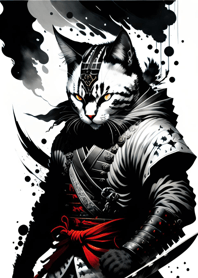 Ink wash cat samurai 4047E1
