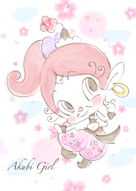 Akubi Girl Cherry Blossom Watercolor Line Theme Line Store