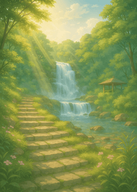 Morning Light At Waterfall