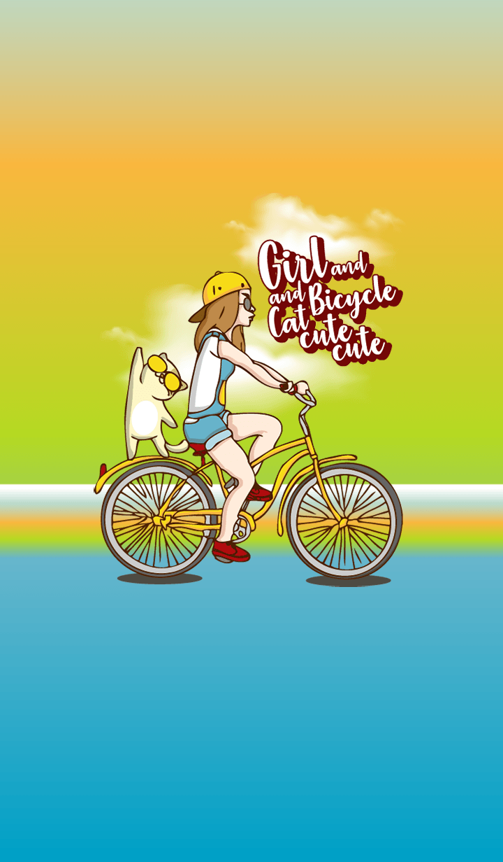 Girl and Bicycle and Cat cute cute