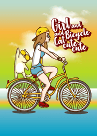 Girl and Bicycle and Cat cute cute