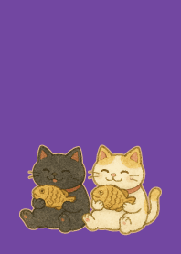 W & B Beckoning Cats2 on purple