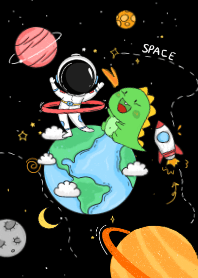 恐龍、地球、宇宙和太空人