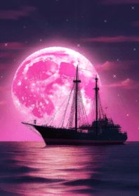 pink moon and ship