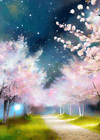 Beautiful night cherry blossoms#1124