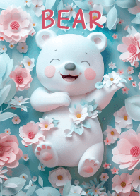 Cute white bear and flowers