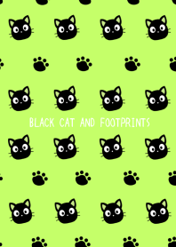 BLACK CAT AND FOOTPRINTSj-YELLOWGREEN-BL