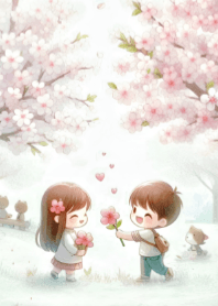 Cute Couple and Cherry Blossom V.3