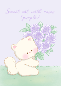 Sweet cat with roses (purple)