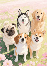 Love Kawaii Dog Gang in Pink field