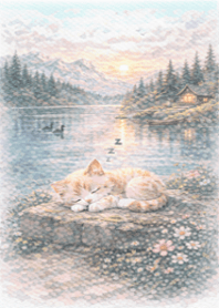 Lakeside Kitten and Clouds