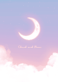 Cloud & Crescent Moon  - Blue & Pink 07