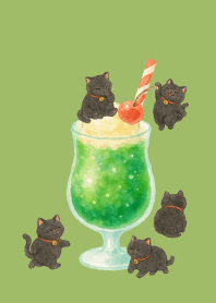 Cats and Cream Soda on moss green