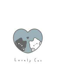 Pair Cats in Heart(line)/mint gray WH