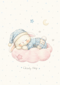 A cute bunny napping on a fluffy cloud