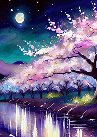 Beautiful night cherry blossoms#1023