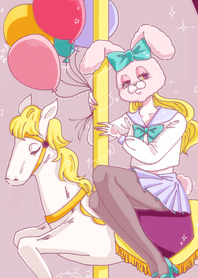 Rabbit head girl and Merry Go Round