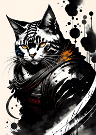 Ink wash cat samurai b0F6c8