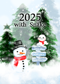 Signpost to 2025 year (snake, snowman )