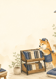 柴犬靛藍書脊架