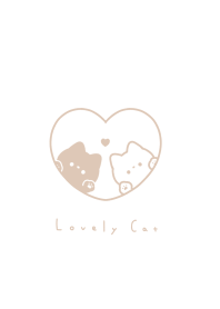 Pair Cats in Heart(line)/wh, beige line