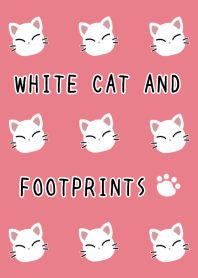 WHITE CAT AND FOOTPRINTS-RED-BEIGE