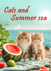 Cats and Summer sea - watermelon
