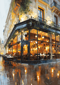 Purple Rainy Street Corner Cafe