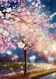 Beautiful night cherry blossoms#2347