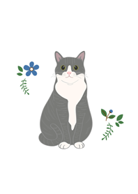 花とかわいい猫（オフホワイトの猫）
