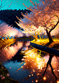 Beautiful night cherry blossoms#1456