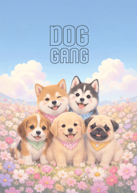 Cute Dog Group In Flower