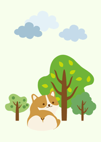 森林樹木與柯基