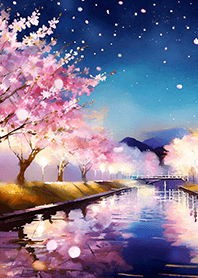 Beautiful night cherry blossoms#1071