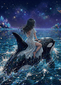 stampAI-killer whale and girl-GWP3UD