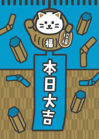 Maneki-neko inside a Daruma/Gold x Blue