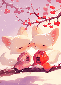 新年祈福の雪狐夫妻❤️