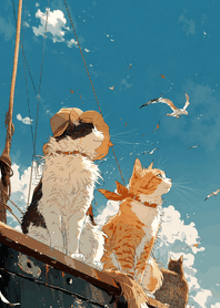 Purple Sailing Cats Under Blue Sky