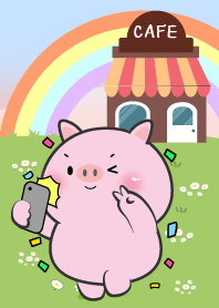 Cute Pig Pig In Cafe Theme