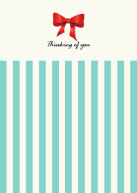 Blue Green Stripe & Red Ribbon.