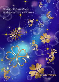 Kokopelli,Sun,Moon and Five Leaf-Clover