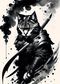 Ink wash cat samurai 9E8181