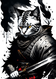 Ink wash cat samurai 4Ee306