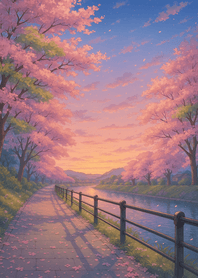 Sakura Sunset Riverside Walk